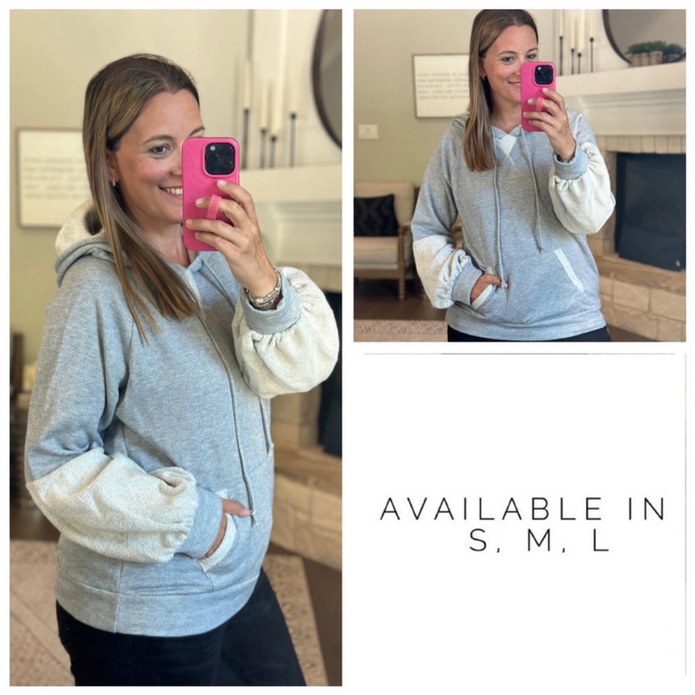 Gray Hoodie with Accented Bubble Sleeves
